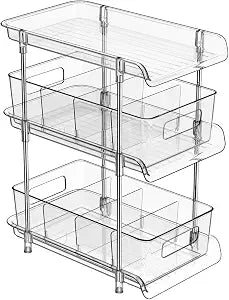 3 Tier Clear Bathroom Organizer with Dividers, Multi-Purpose Pull-Out Pantry Organization and Storage, Under Sink Closet Organizers and Storage, Vanity Skincare Cosmetic Organizer Medicine Bins