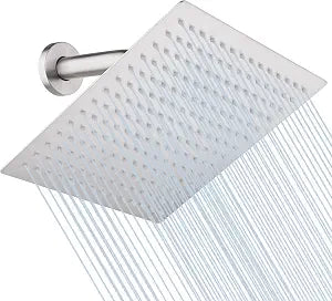 8 Inch Round Rainfall Shower Head, Stainless Steel Low Pressure Shower Head Brushed Nickel Finish, Smooth Consistent Water Flow, Fixed Showerhead Wall Mounted with Self-Cleaning Nozzles