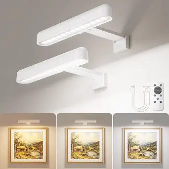 Picture Light for Wall, Cordless Rechargeable Picture Light, 2 Pack White
