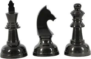 CosmoLiving by Cosmopolitan Aluminum Metal Chess Decorative Sculpture Home Decor Statues with Knight, Queen and King, Set of 3 Accent Figurines 9", 9", 10"H, Dark Gray