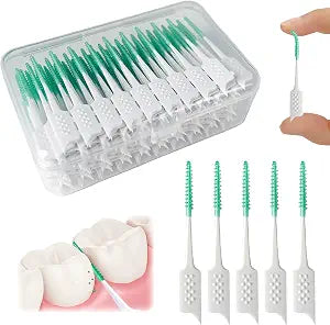 Dental Floss Picks Soft Silicone interdental Brush, Braces Brush, Floss Picks for Teeth, Disposable interdental Brush, Suitable for Cleaning Teeth Health(Green, 160pcs)