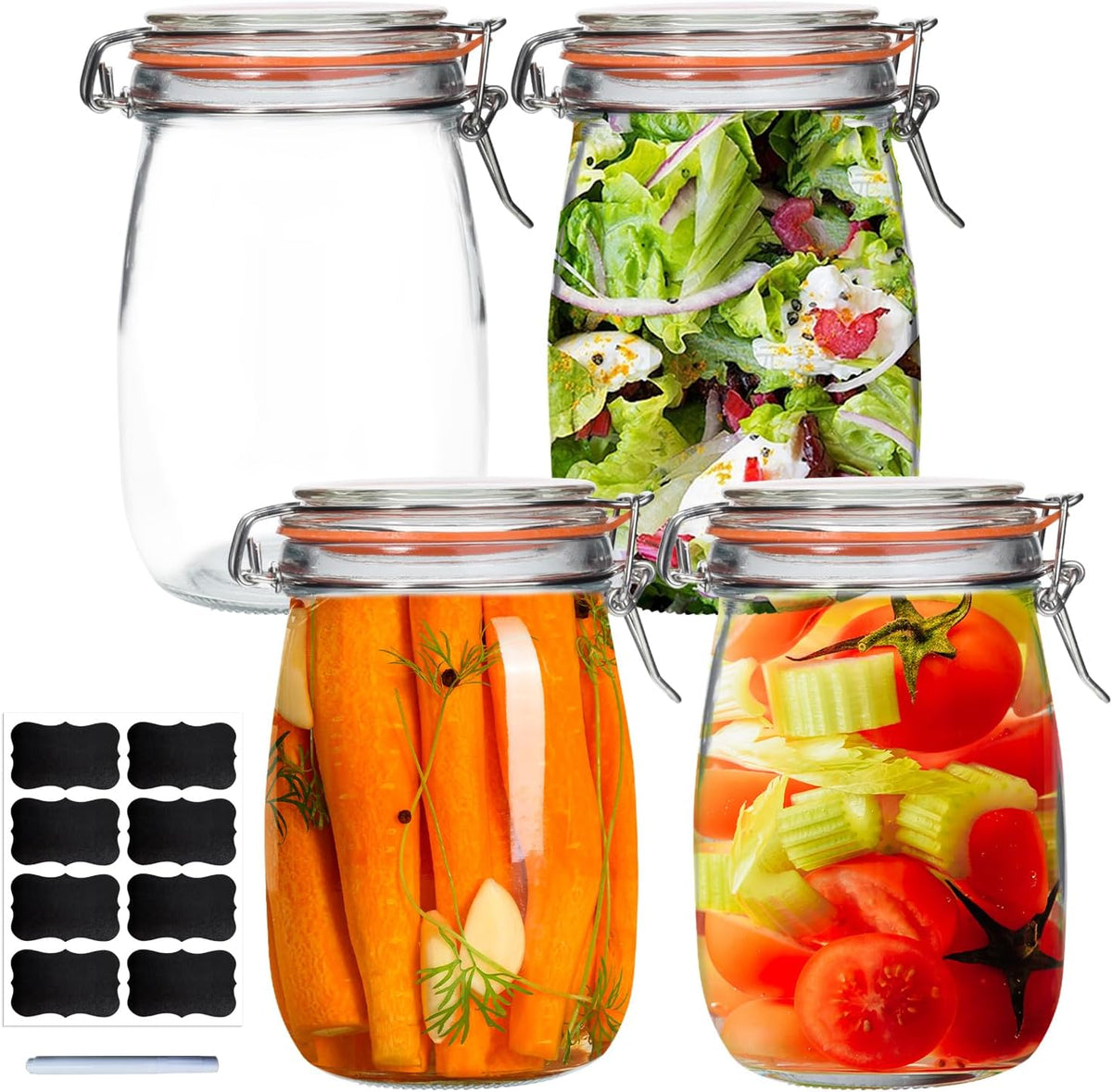32 oz Wide Mouth Mason Jars,4 Pack Glass Pickling Jars with Airtight Lids,Air Tight Glass Storage Container for Canning,Pickling,Fermenting