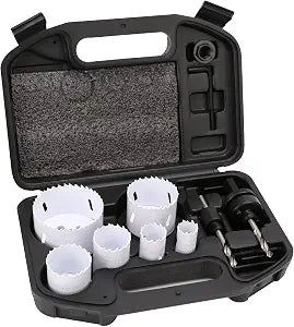 Amazon Basics 9-Piece Bi-Metal High Speed Steel Hole Saw Kit for Cutting Holes in Metal, Plastic, Plasterboard with Carrying Case, 25/32" to 2-11/16", Black