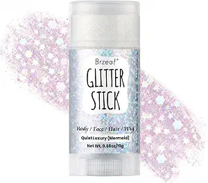 Brzeaf Mermaid Halloween Body Glitter Stick, Not Greasy & Long Lasting, Glitter Stick Makeup & Face Glitter Gel, Singer Concerts Party Rave Accessories