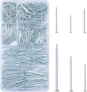 KURUI 700pcs Hardware Nails for Hanging Pictures, Up to 2"-Long Finish Nails Assortment Kit for Wall Art Decor, 640 Frame Nails and 60 Small Finishing Nails for Drywall Wood - Silver Picture Hangers