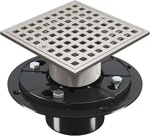 4 Inch Square Shower Floor Drain with Flange and Hair Strainer