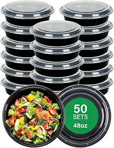UMT Plastar 48 oz Round Food Storage Containers with Lids, 50 Pack