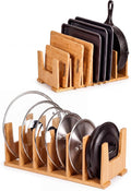 2 Pack Bamboo Pot Lid Organizer for Drawer & Cabinet, 6-Slot Lid Holder