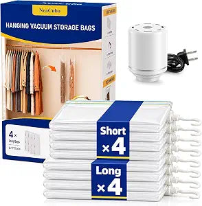 Hanging Vacuum Storage Bags for Clothes with Electric Pump, 8 Pack