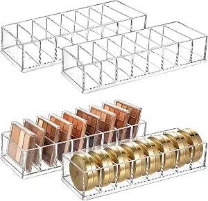 Foraineam 4 Pack Acrylic Compact Organizer Cosmetics Beauty Care Powder Holder Blushes Highlighters Eyeshadow Makeup Organizer