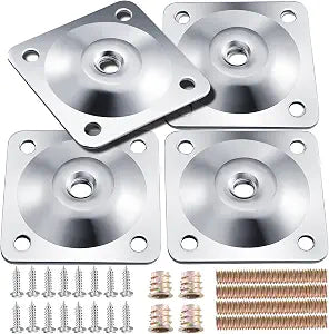 Leg Mounting Plates, 4 Sets Furniture Leg Attachment Plates, 5/16"(M8) Industrial Grade Flat Mounting T-Plates with Hanger Bolts, Screws, Strengthen Weak Furniture Repair Damaged Sofa Couch Seat