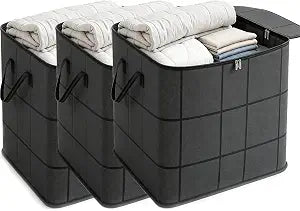 3 Pack XXL Foldable Storage Bags with Reinforced Handles, 180L Large Capacity, Fabric Moving Bags for Bedding, Sweaters, Closet Organizer