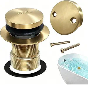 Brushed Gold Tip-Toe Bathtub Drain Trim Kit with Overflow Faceplate