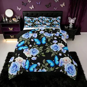 Erosebridal Blue Butterfly Comforter Set Twin Size for Women Kids Girls