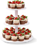 VIVIRBIEN 3-Tier Wooden Cupcake Stand,12in White Round Tiered Cake Stand