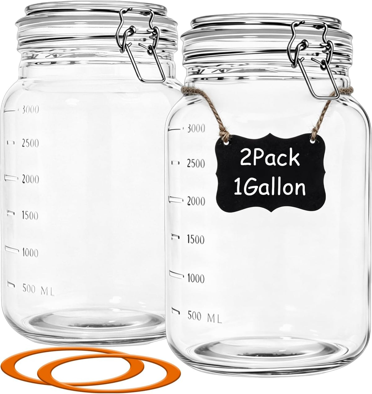 1 Gallon Glass Jar with Lids,2 Pack Super Wide Mouth Mason Jars 128 oz,Large Glass Jar for Food Storage,Fermenting,Canning,Preserving