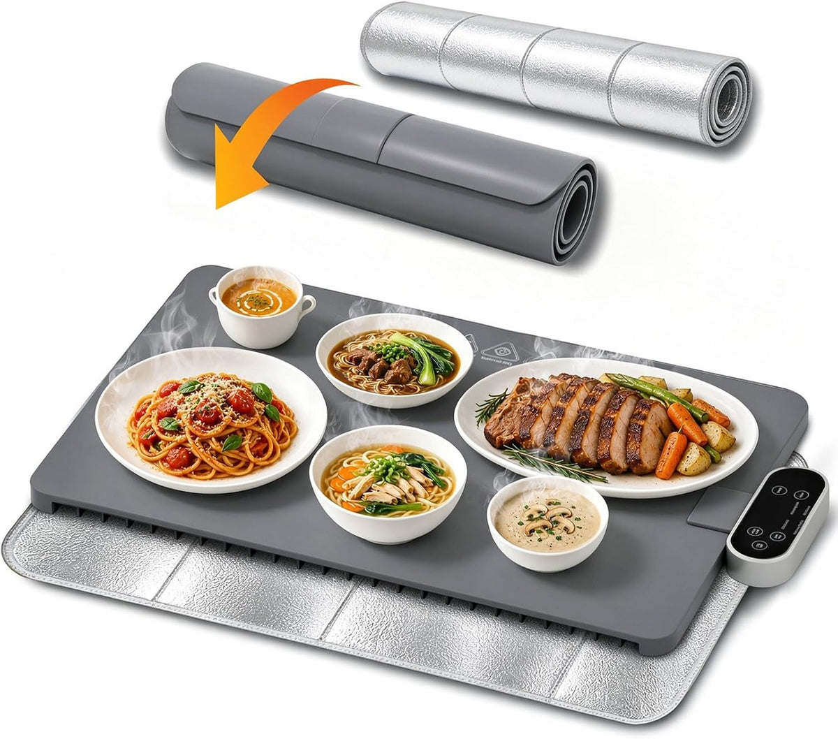 Warming Mat for Food with Detachable Controller, 6 Temp & 4-Hour Timer