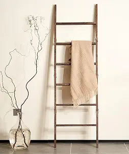 Blanket Ladder 6-Tier Washed Wood, Rustic Towel & Quilt Display Rack