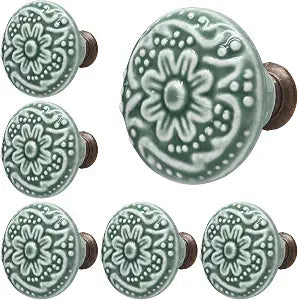 Piutouyar Green Ceramic Cabinet Knobs, 34mm / 1.3 Inch, 10Pcs