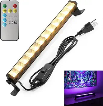1 Pack 24W Dual Mode LED Black Light Bar with Remote & Switch, UV Black Light & Warm White Light 2-in-1, Plug-in Black Light Bars with 6.5FT Cord for Glow Party, Fluorescent Poster, Party Decor
