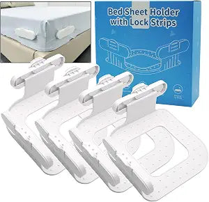 Bed Sheet Holders for Corners, 4 Pack Fitted Sheet Clips with Lock Buckle