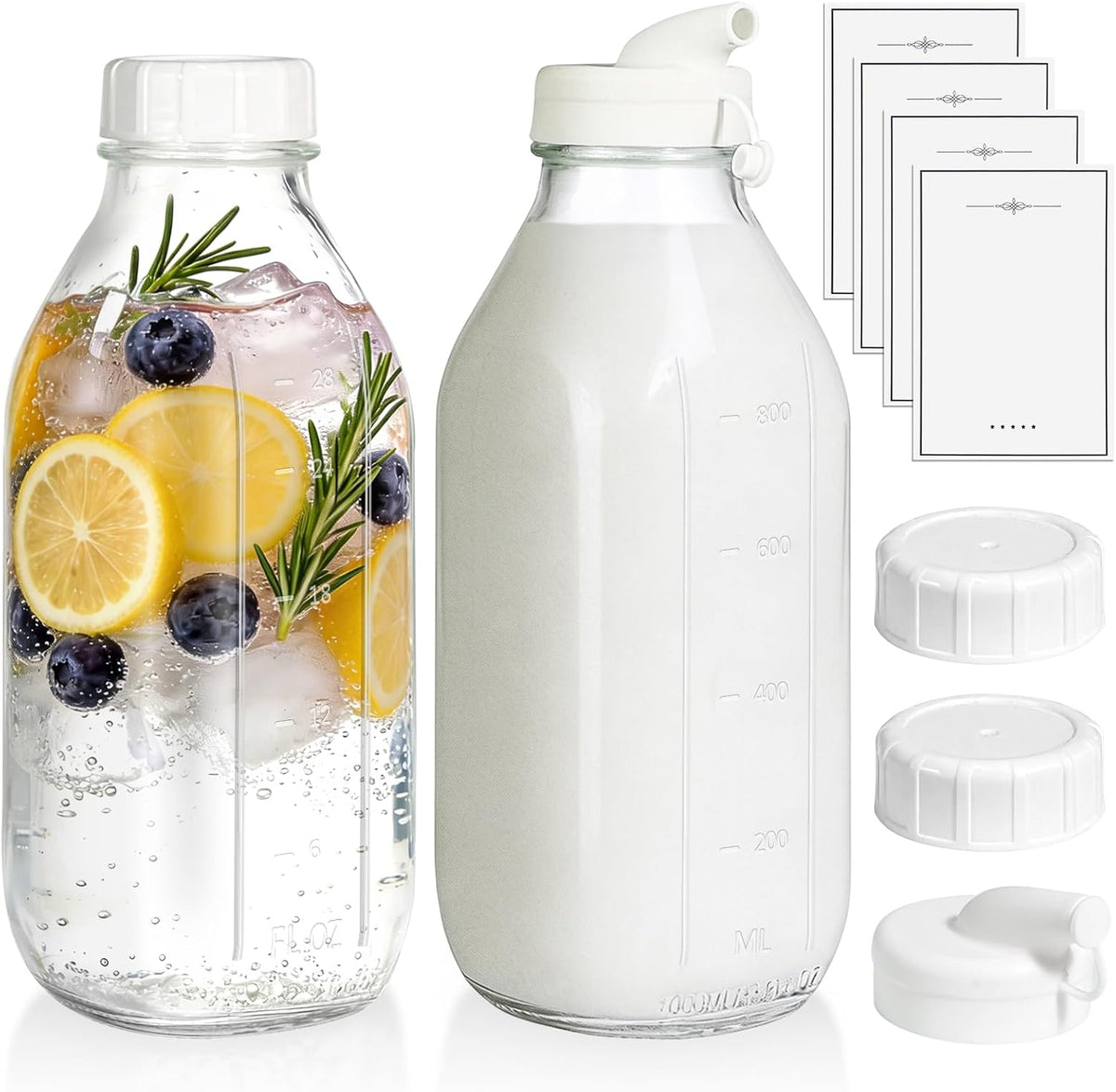 2 Pack 32oz Glass Milk Bottles with Airtight Lids