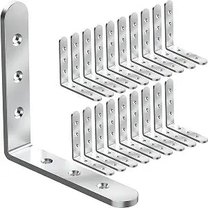 20 PCS L Corner Heavy Duty Shelf Brackets 4 x 4 Inch (Silver)