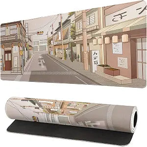 Tokyo Street Mouse Pad Anime Japanese Desk Mat Kawaii Large Gaming Mousepad XL Beige Cute Mousepad Gaming Non-Slip Rubber Base Stitched Edges Keyboard Mouse Mat Desk Pad for Office Home and Game