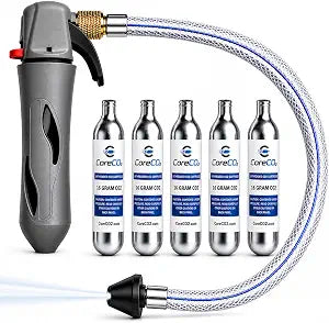 Drain Gun AC Drain Line Cleaner Tool, HVAC Air Conditioner Condensate Blaster Cleaning Kit with Flexible Hose Pipe, Includes 5 Unthreaded CO2 Cartridges