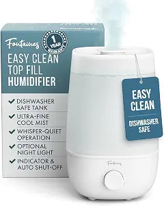 Fontaines Luxury Top-Fill Humidifiers for Bedroom, Cool Mist 360 Ultra-Fine Spray, Whisper-Quiet, Dishwasher-Safe Tank, Nightlight & Auto Shut-Off, Easy Clean Baby Nursery