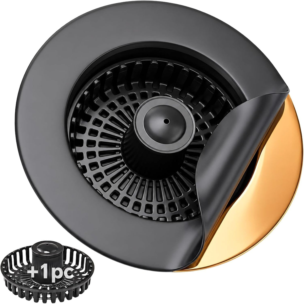 Kitchen Sink Stopper, 3 in 1 Pop Up Kitchen Sink Drain Strainer, with an Extra Basket Strainer, Sink Drain Stopper for US Standard 3-1/2 Inch, Brass Material Electroplate (Black)