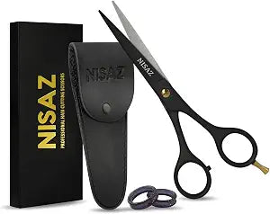 Professional 6.5” Matte Black Hair Scissors – Ultra Sharp Premium High Carbon Stainless Steel Barber Shears, Ergonomic Design Hair Cutting Scissors for Home & Salon – Gift-Boxed with Leather Pouch
