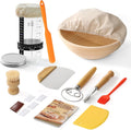 Complete Bread Proofing Basket Kit | All-in-One Set with Banneton(9 in), Sourdough Starter Jar Kit, Bread Lame, Dough Scraper, Whisk, Cutter & Tools