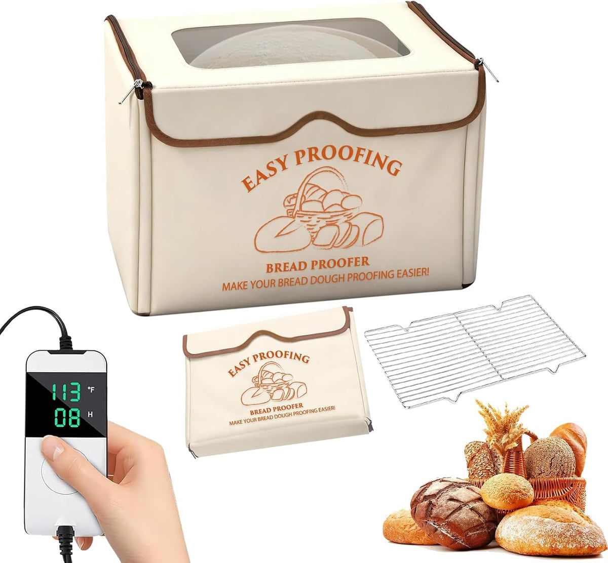Bread Proofer Warming Box with Temperature Timer Control Metal Rack