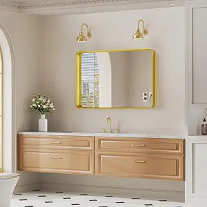 Koonmi Gold Bathroom Mirror, 24x35 Shatterproof Wall Vanity Mirror