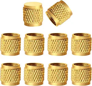 10 Pcs 1/4" SAE Brass HVAC Service Port Caps (7/16"-20 Thread), Heavy Duty Flare Cap with Rubber Seal for R22, R12 AC Systems, Manifold Gauge & Valve Core Removal Tool - Gold
