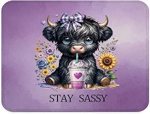 Sunflower Highland Cow Mouse Pad, Coquette Purple Bow Flower Cute Highland Cow Mouse Pad for Work Computers Laptop Home Office Dorm Desk Accessories, 9.5x7.9 Inch