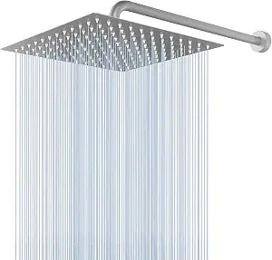 Voolan All Metal Shower Head with Extension Arm, Stainless Steel Waterfall Rainfall Showerhead, High Flow Bathroom Square Large Rain Shower Head (12 Shower Head with 15 Shower Arm, Brushed Nickel)
