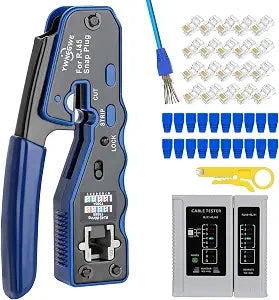 RJ45 Crimp Tool Kit Pass Thru Ethernet Crimper for Cat5e Cat6 Cat6a 8P8C Modular Connectors, All-in-One Cat6 Crimping Tool and Tester(9V Battery Not Included)