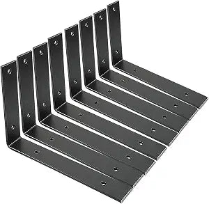 Shelf Brackets 10 Inch Wall L Brackets 8PCS Heavy Duty for Shelves Metal Black Rustic Industrial Brackets for DIY Opening Shelves Project Hardware Included