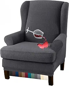 Granbest Premium Water Repellent Wingback Chair Cover 2-Piece High Stretch Jacquard Fabric Wing Back Chair Slipcovers (Wing Chair Cover, Gray)