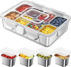 Snackle Box Container 8 Stainless Steel Compartments with Individual Lids