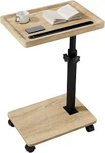 IBUYKE C Shaped Side Table,TV Tray Table with Wheels,Natural UTVT007R