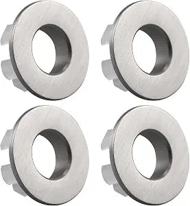 4 PCS Sink Basin Trim Overflow Cover, Brass Insert in Hole Round Caps for Bathroom or Kitchen Sink Brushed Nickel