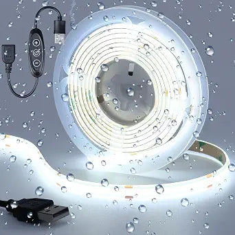 5V USB COB LED Strip Cool White 6000K Dimmable IP65 Waterproof 6.6ft