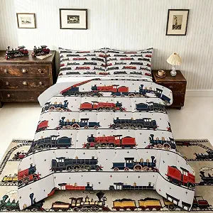 Feelyou Train Bedding Set Soft for Boys Girls, Vintage Steam Engine