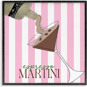 Espresso Martini Pink Stripes, 12 x 12 Inch Framed Gicle Print