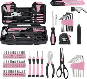 MARTCOLOR Pink Household Tool Set for Women with Storage Case, 58-Piece