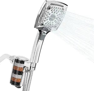 Filtered Shower Head with Handheld, High Pressure 5 Functions Handheld Shower Head with 59" Extra Long Stainless Steel Hose & Adjustable Bracket, Built-in Waterfall