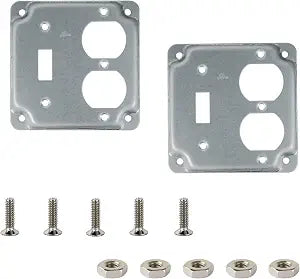 4 Inch Square Duplex Receptacle and Toggle Switch Electrical Box Cover
